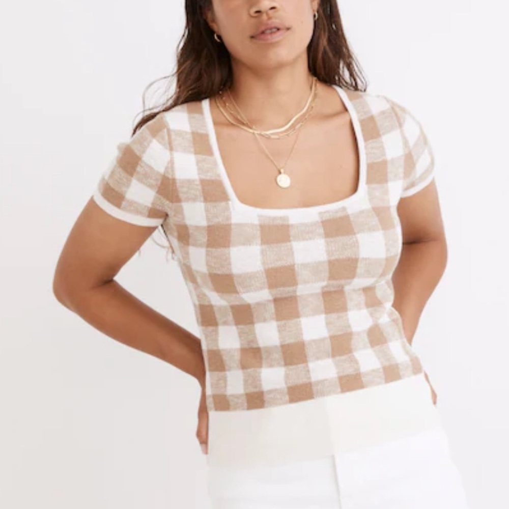 Madewell Square-Neck Sweater Tee in Gingham - M